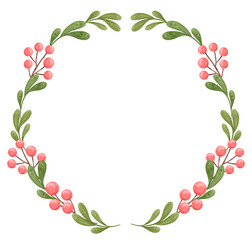 Fototapeta premium Christmas wreath circle frame watercolor illustration