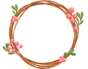 Christmas wreath circle frame watercolor illustration