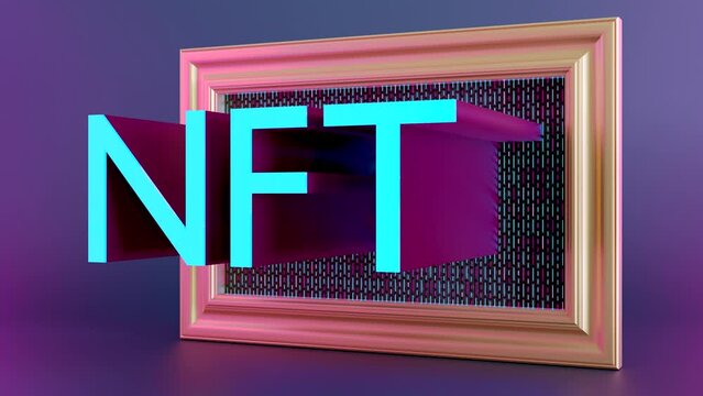 NFT, non fungible token. Creation of digital, crypto art, sale on NFT marketplace. Selling games characters, blockchain assets and digital artwork. Future, cryptocurrencies and e-commerce. 3d render.