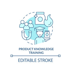 Product knowledge training turquoise concept icon. Corporate training type abstract idea thin line illustration. Isolated outline drawing. Editable stroke. Arial, Myriad Pro-Bold fonts used