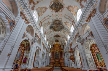 LUCERNE, SWITZERLAND, JUNE 21, 2022 - Inner view of the Jesuit church of St. Franz Xaver in Lucerne, Switzerland