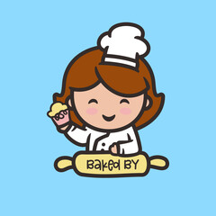 Cute chef cartoon logo, flat design style