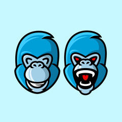 Gorilla head cartoon mascot, flat design style