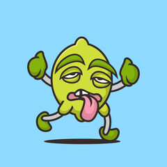 Lemon cartoon mascot walking, Flat design style