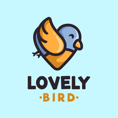 Love bird smart cartoon logo design, flat mascot design style