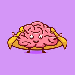 Superhero Brain Vector Cartoon Illustration. Funny brain character mascot design
