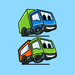 Truck smiling cartoon mascot, flat design style