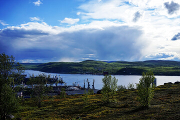 Industrial landscape on the shore of the Kola Bay.