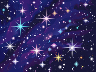Fototapeta na wymiar Dark blue night sky with shiny colorful stars. Vector space illustration.