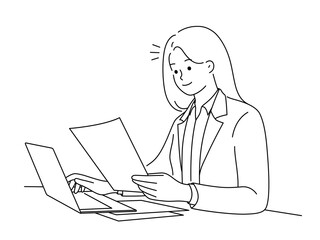 Successful businesswoman work on laptop with paperwork 