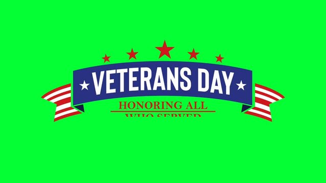 Veterans day commemoration template footage with stars and ribbon flag isolated on green screen