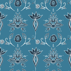 seamless pattern of curls and flowers