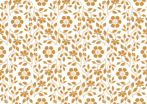 Flower pattern. Seamless white and gold ornament. Graphic vector background. Ornament for fabric, wallpaper, packaging
