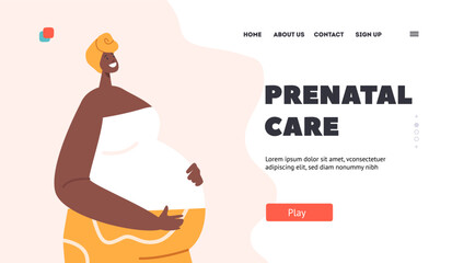 Prenatal Care Landing Page Template. African Pregnant Woman Waiting Baby, Pregnancy Concept. Young Mother Hold Belly