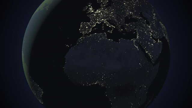 Seamless looping animation of the earth at night zooming in to the 3d map of Bosnia and Herzegovina with the capital and the biggest cites in 4K resolution