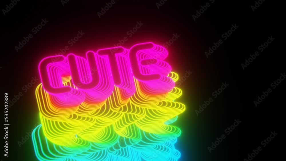 Poster Beautiful Abstract neon background words CUTE on a black background. 3d rendering illustration Background pattern for design.	