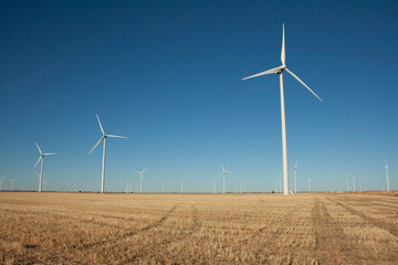 windmills producing electricity in the fields of Castilla