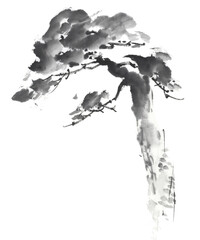 Obraz premium 抽象的に描いた松 水墨画