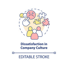 Dissatisfaction in company culture concept icon. Negative workplace environment abstract idea thin line illustration. Isolated outline drawing. Editable stroke. Arial, Myriad Pro-Bold fonts used