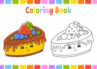 Coloring book for kids. Birthday theme. Cartoon character. Vector illustration. Fantasy page for children. Black contour silhouette. Isolated on white background.