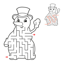 Abstract maze. Game for kids. Puzzle for children. Labyrinth conundrum. Find the right path. Education worksheet. With answer. Christmas theme.