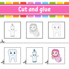 Cut and glue. Game for kids. Education developing worksheet. Color activity page. cartoon character.