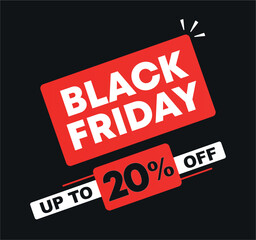 20% off. Vector Black Friday sales. Price discount ad illustration. Campaign for stores, retail. Social media, poster