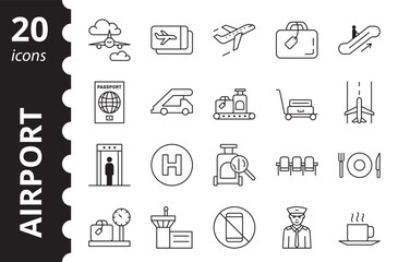 Airport Line Icons Set. Linear Sign Pack.