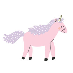 Cute pink unicorn. Vector illustration on white background