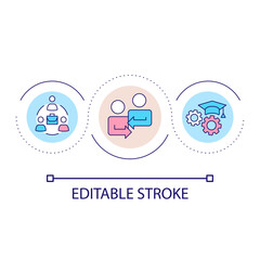 Business development loop concept icon. Exchange insights. Career growth. Organizational changes abstract idea thin line illustration. Isolated outline drawing. Editable stroke. Arial font used