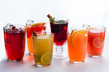 collection of fruit hot tea on a white background