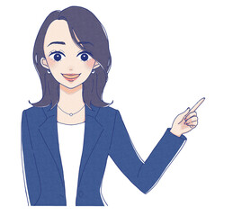 片手で指差しして説明する女性