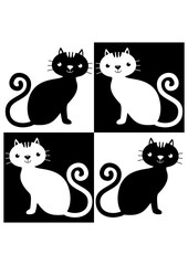 Cute black and white cat illustration