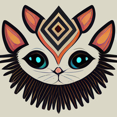 illustration vector of cute cat in tribal hand draw style, image for printing on shirt