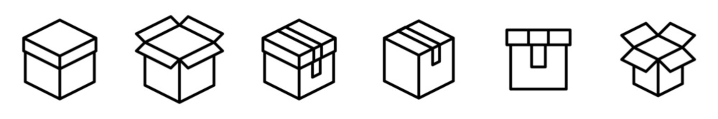 Conjunto de icono de cajas de cartón isométricas. Cajas de cartón cerradas y abiertas. Ilustración vectorial