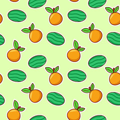 Fototapeta na wymiar Fruity collage with orange and watermelon pattern seamless