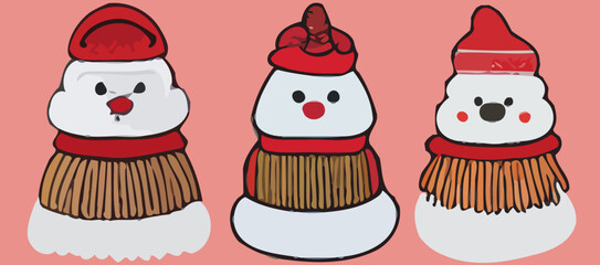 illustration vector pack of snowman Christmas hand draw illustration icon on cartoon style good for web 