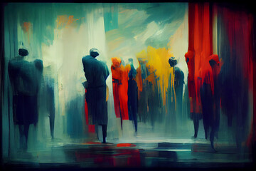 Silhouette of a group of people in Expressionism style