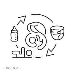 baby room icon, place breast feeding, point for service mother and child, thin line symbol on white background - editable stroke vector illustration