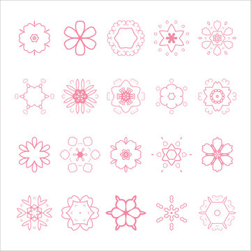 Pink Flower Icon Set On White Background