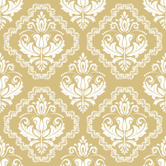 Classic seamless yellow and white pattern. Damask orient ornament. Classic vintage background. Orient ornament for fabric, wallpaper and packaging