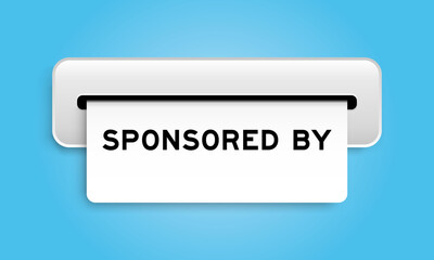 White coupon banner with word sponsored by from machine on blue color background