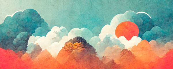 Greeting page banner with clouds and sun