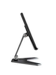Smartphone stand on mobile holder isolated on white background