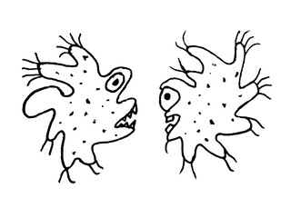 Bacterias couple sketchy drawing