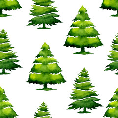 Christmas trees Seamless pattern. Winter happy New Year wrapping paper background. Christmas tree ornament isolated on white.