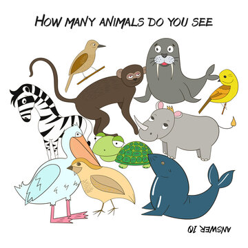 Educational Game  How Many Animals Do You See PNG Illustration With Transparent Background