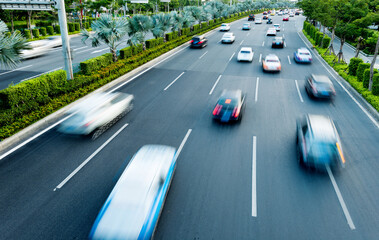 Traffic with motion blur on the street road