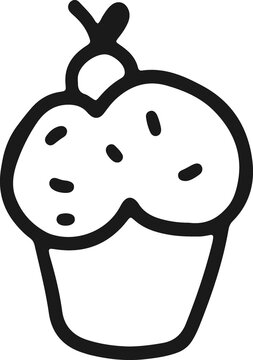 Cupcake Isolated In PNG Transparent Hand-drawn