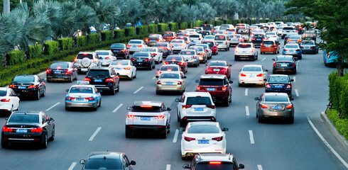 Traffic jam in the rush hour evening